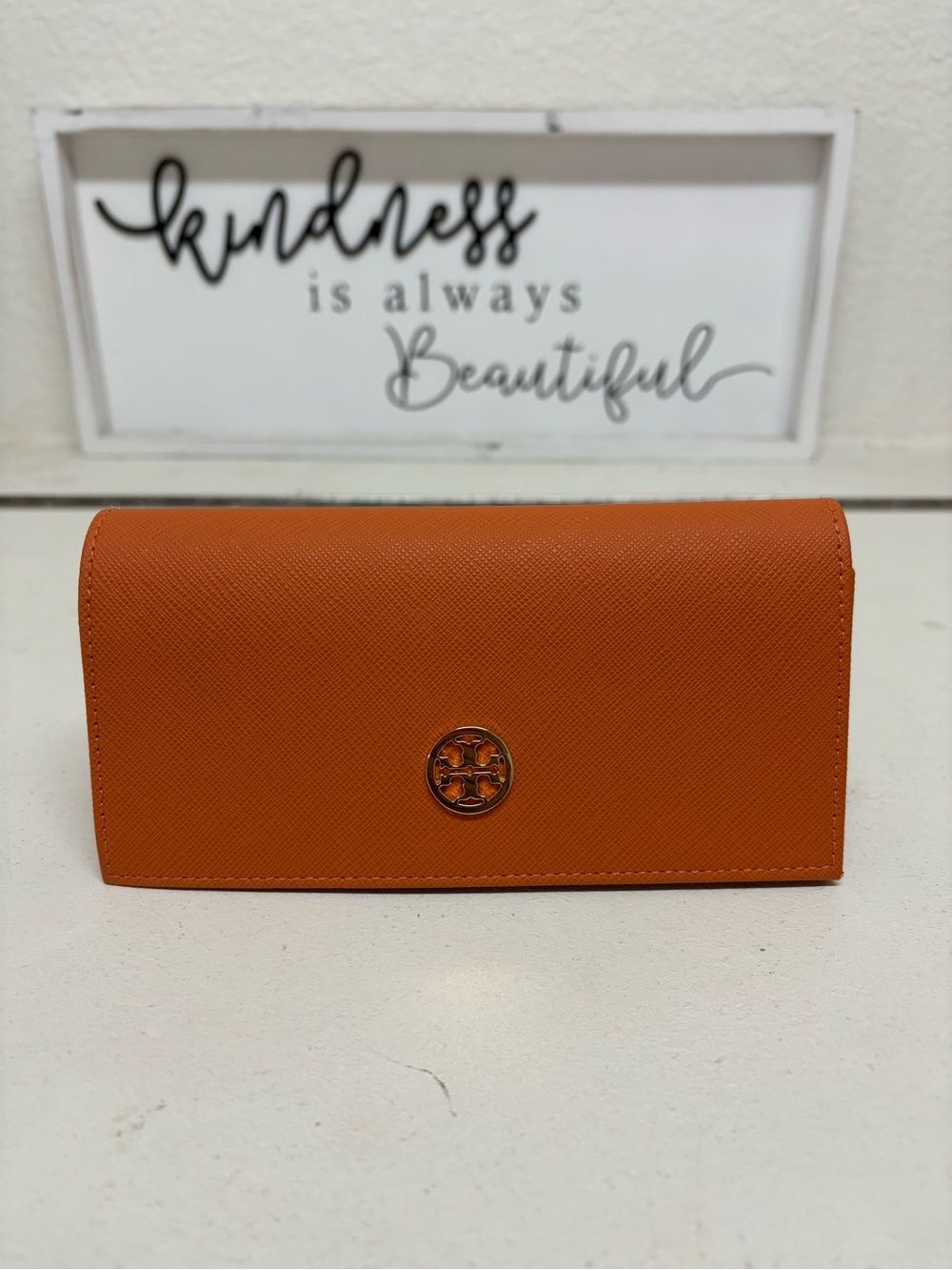 Tory Burch Orange Saffiano Leather Sunglasses case